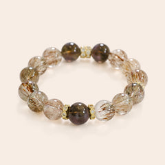 Golden rutilated quartz and smoky quartz bracelet for wealth, grounding, and energy healing