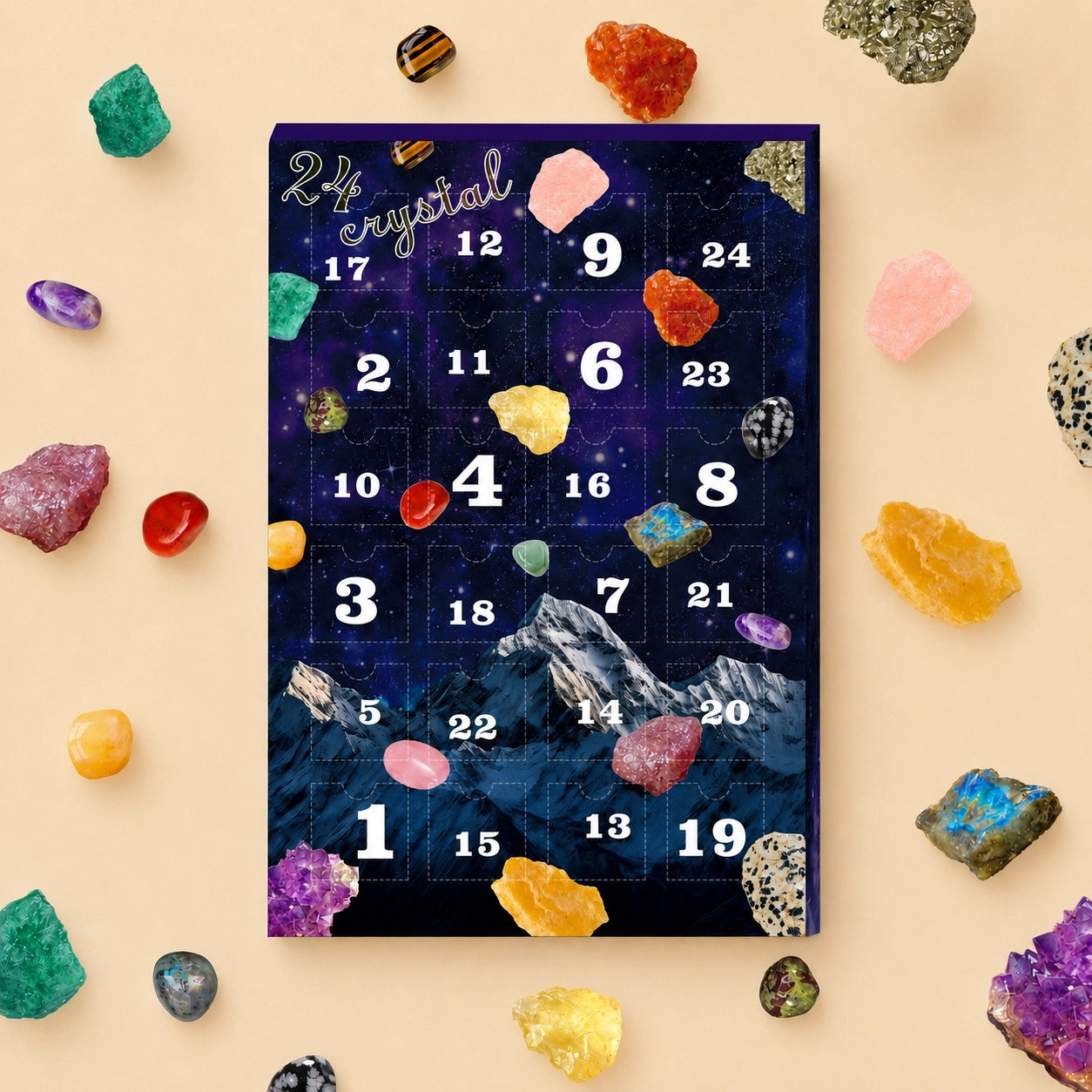 Galaxy crystal advent calendar 24 day mystery gemstone gift set with natural crystals in holiday countdown box