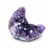 Natural Amethyst Crescent Moon crystal cluster with raw purple texture for calm energy and new beginnings.
