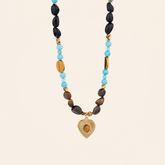 Boho layered healing crystal necklace with tiger eye heart pendant for protection and self-love