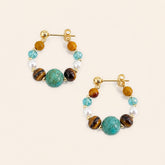 tiger eye and turquoise hoop earrings with gold tone details for confidence and abundance jewelry