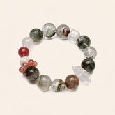 Strawberry Quartz and Green Phantom crystal bracelet with Clear Quartz for love and prosperity
