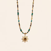 Sunflower crystal necklace with Tiger’s Eye and Lapis Lazuli inspired design for protection and inner peace