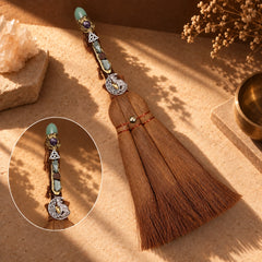 Amethyst crystal point witch broom with natural straw and Tree of Life charm