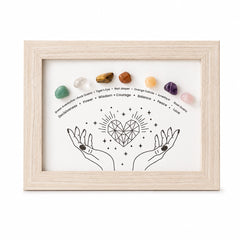 chakra crystal healing display frame with natural stones for balance and positive energy decor