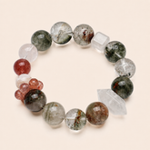 Strawberry Quartz and Green Phantom crystal bracelet with Clear Quartz for love and prosperity