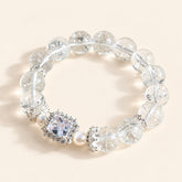 Clear Quartz and Zircon bracelet with round clear beads, pearl accents and sparkling centerpiece
