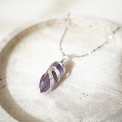 Natural purple amethyst jewelry with wire wrap design