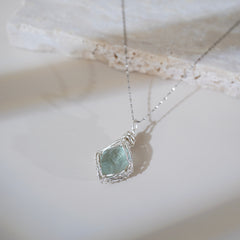 Handmade wire-wrapped green fluorite crystal necklace