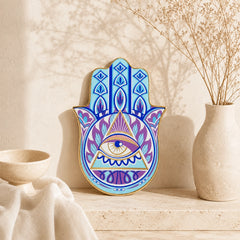Mystic Hamsa Evil Eye Ceramic Trinket Dish with triangle eye symbol displayed as intuition and spiritual clarity decor.