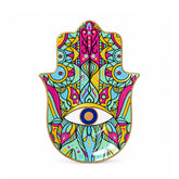 Colorful Hamsa Evil Eye Ceramic Trinket Dish with protective eye symbol, glossy ceramic finish, and vibrant spiritual pattern.
