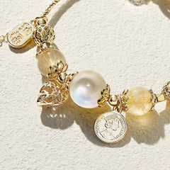 Handmade Crystal Bracelet with Gold Accents for Prosperity & Intuition