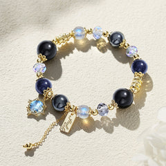 Cosmic Protection | Obsidian, Gray Moonstone & Blue Goldstone Bracelet - Auratract