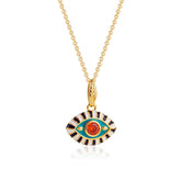 Gold evil eye pendant necklace with colorful enamel charm for spiritual protection and positivity