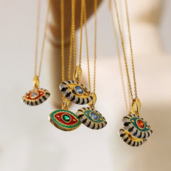 Handmade evil eye necklace featuring enamel design for positivity and energy protection