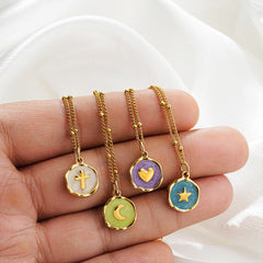 Minimalist cross pendant in vibrant enamel, gold chain for daily faith & strength