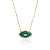 18K gold evil eye necklace with green malachite stone for protection