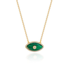 18K gold evil eye necklace with green malachite stone for protection