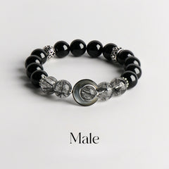 Obsidian & Clear Quartz Couple Bracelets | Rutilated Quartz for Love & Energy - Auratract