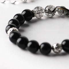 Obsidian & Clear Quartz Couple Bracelets | Rutilated Quartz for Love & Energy - Auratract