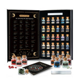 30-piece crystal starter kit with mini crystal bottles and selenite stick