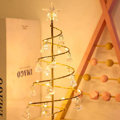 Golden spiral Christmas tree lamp with crystal-style ornaments