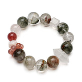 Strawberry Quartz and Green Phantom crystal bracelet with Clear Quartz for love and prosperity