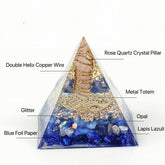 Handmade Rose Quartz Orgonite Pyramid with Lapis Lazuli for emotional healing & self-love.