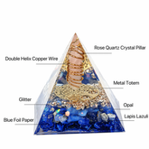 Handmade Rose Quartz Orgonite Pyramid with Lapis Lazuli for emotional healing & self-love.