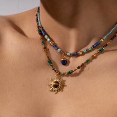 Sunflower Necklace |  Tiger’s Eye & Lapis Lazuli For Protection & Inner Peace - Auratract