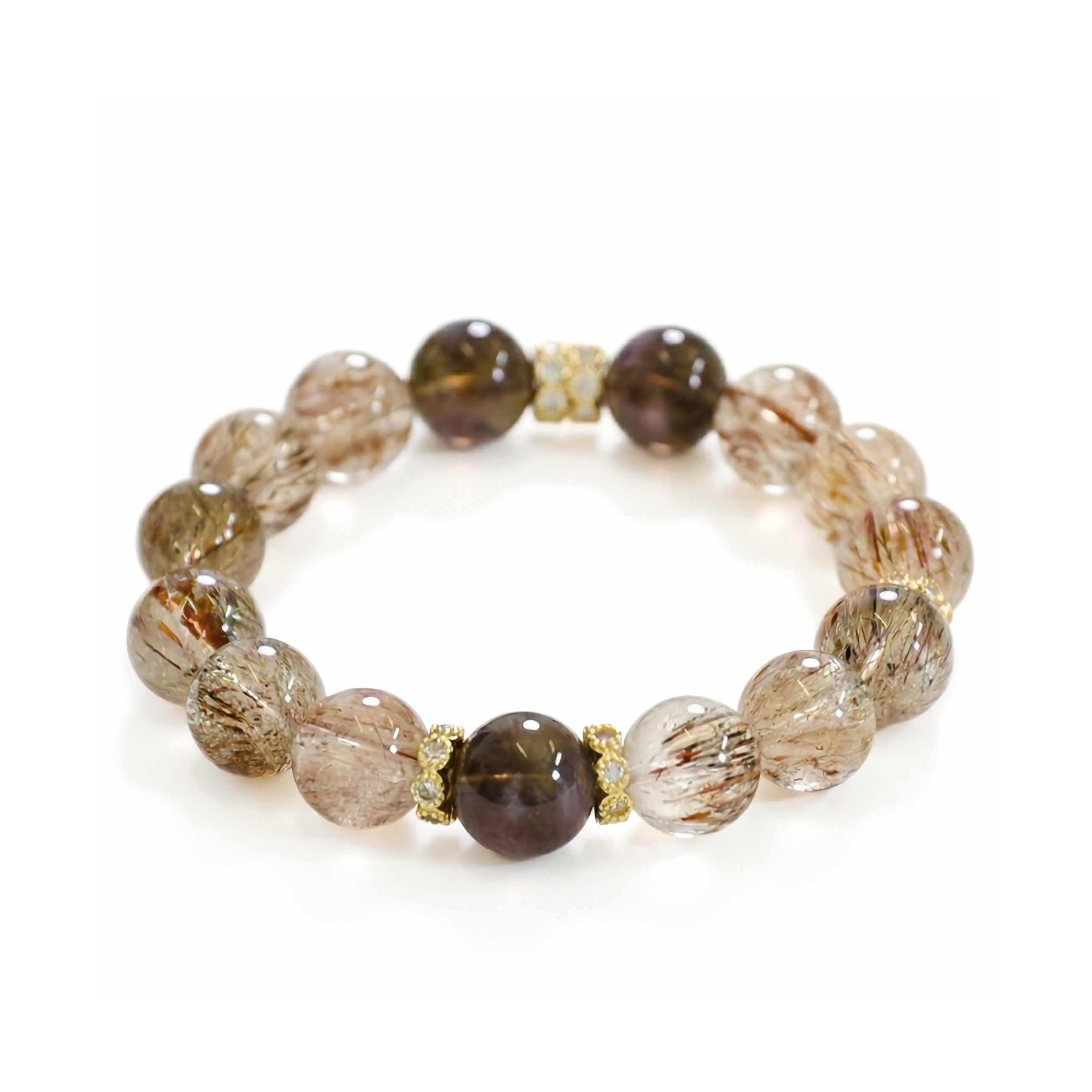 Golden rutilated quartz and smoky quartz bracelet for wealth, grounding, and energy healing