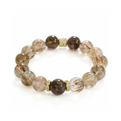 Golden rutilated quartz and smoky quartz bracelet for wealth, grounding, and energy healing