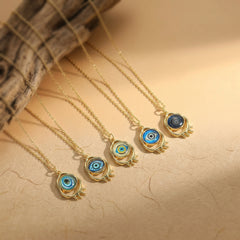 evil eye pendant necklace collection with five symbolic protection styles in gold finish