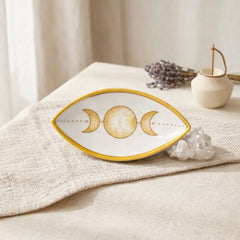 moon phase ceramic tray styled with crystals in a soft celestial home decor setting