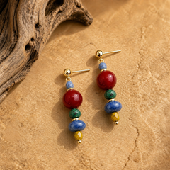 colorful red agate and sodalite gemstone earrings for courage clarity and self expression