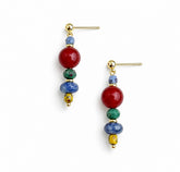 red agate and sodalite handmade earrings with copper ear pins on white background