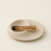 Ceramic Palo Santo and Sage Holder with textured white finish for smudging, crystal cleansing, and calming ritual decor.