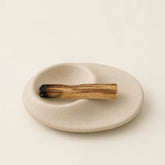 Ceramic Palo Santo and Sage Holder with textured white finish for smudging, crystal cleansing, and calming ritual decor.