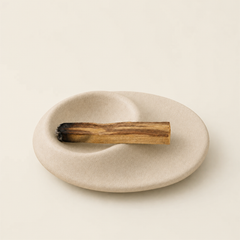 Ceramic Palo Santo and Sage Holder with textured white finish for smudging, crystal cleansing, and calming ritual decor.
