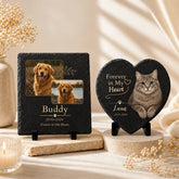 Personalized pet grave marker options with custom photo, name and memorial message