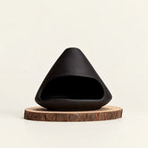 Mount Fuji-shaped Zisha clay incense burner in deep brown with wooden base