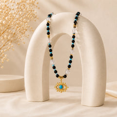Obsidian and Turquoise Evil Eye Necklace with Natural Stone Beads