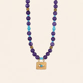 Evil Eye Amethyst Turquoise Necklace with natural stone beads and gold-plated pendant