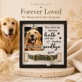 Pet memorial frame with collar holder and treasured dog photo