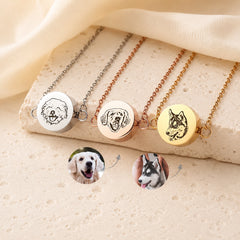 Personalized pet portrait bracelets in gold, rose gold and silver finishes with custom dog and cat engraving