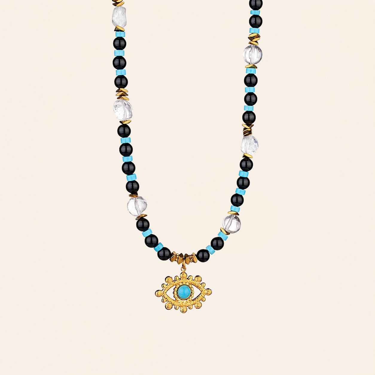 Evil Eye Obsidian Turquoise Necklace for Protection and Grounding