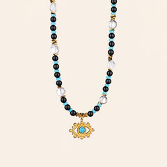 Evil Eye Obsidian Turquoise Necklace for Protection and Grounding