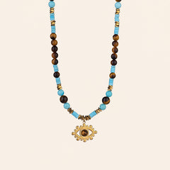 Evil Eye Tiger’s Eye Turquoise Necklace for Protection and Confidence