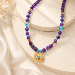 Natural stone beaded evil eye necklace for protection, balance, and grounding energy