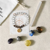 “Zodiac sign bracelet with natural healing crystal stones, personalized astrology gift”